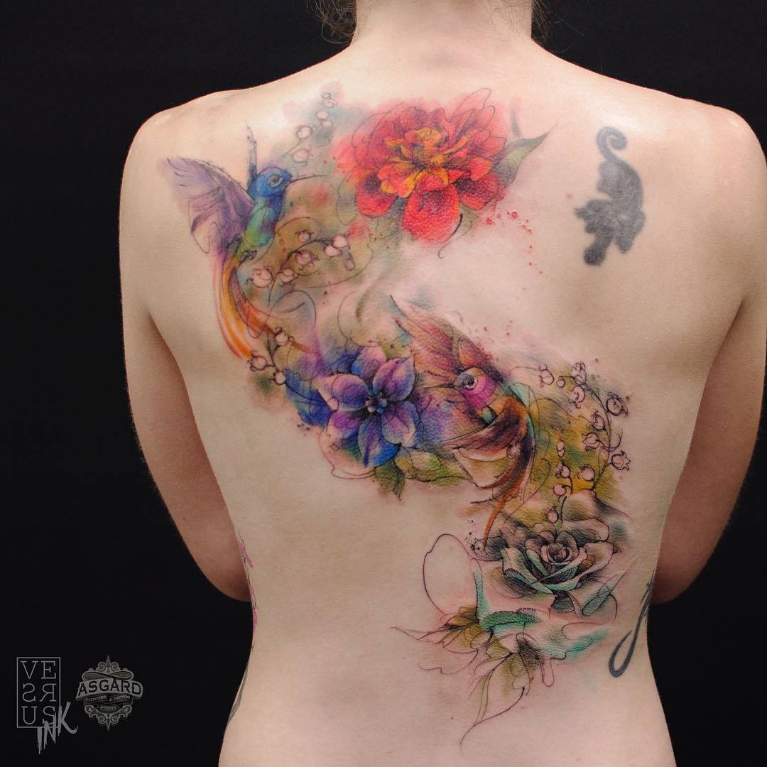 frumos-acuarelă-flori-si-bird-tatuaj-95