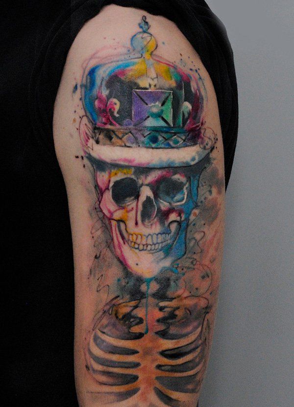 77-akvarel smile skull tattoo