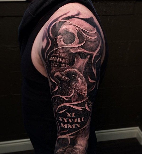 86-3D Skull with eagle tattoo