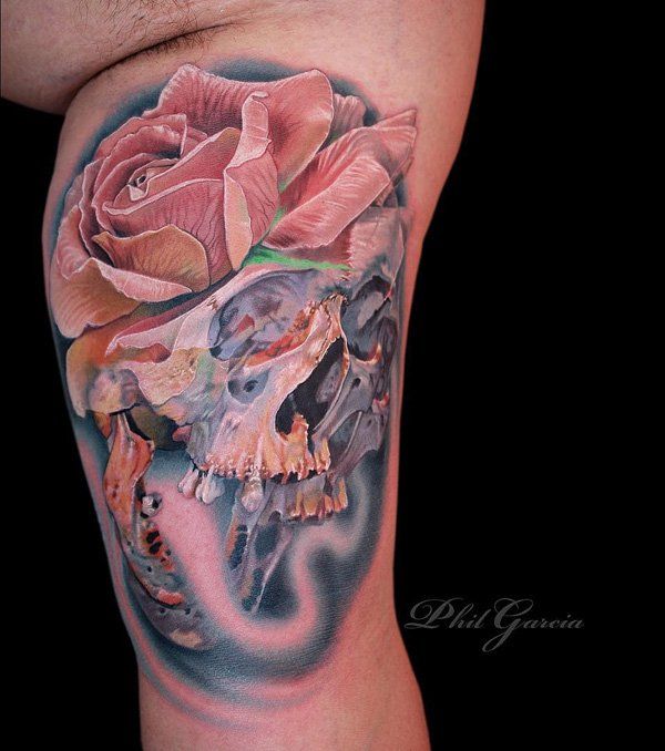 91-lobanja and rose tattoo