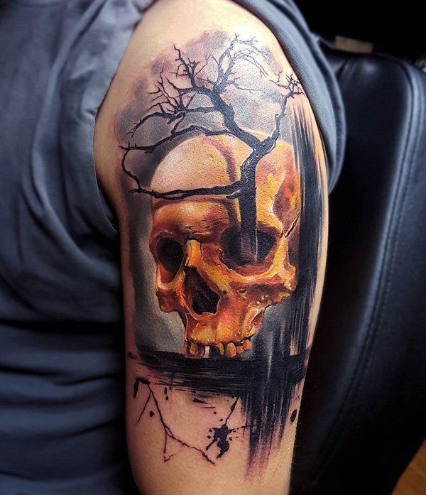 95 Skull and tree tattoo