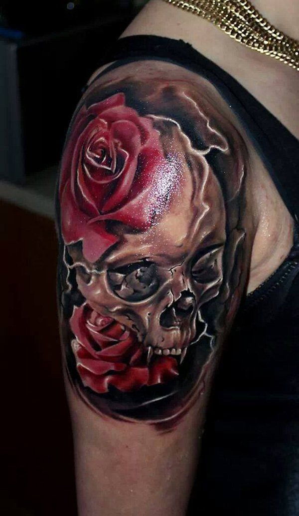 66-lobanja with rose tattoo