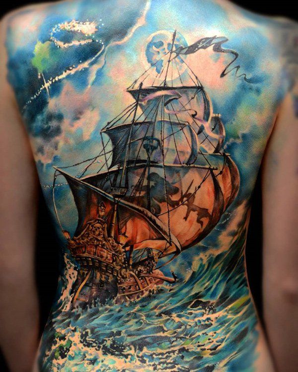 Barvno boat full back tattoo-81