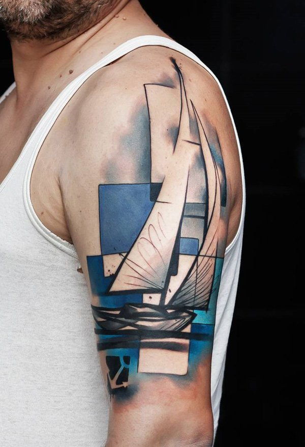 Cool colored boat tattoo-53