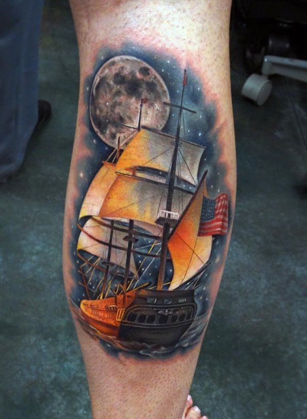 Cool colored boat tattoo-87