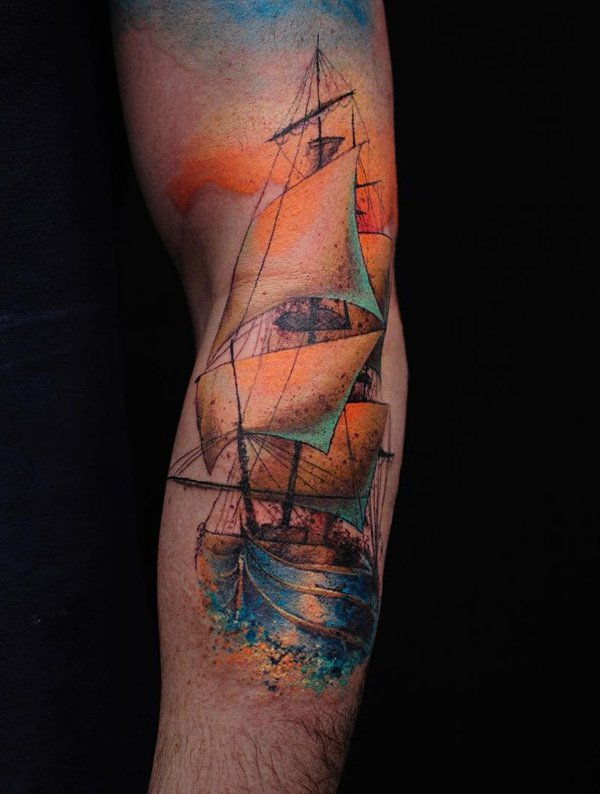 Akvarel boat sleeve tattoo-69