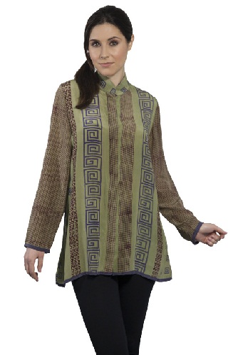 Geometric Patterned Silk Crepe Ethnic Long Shirt