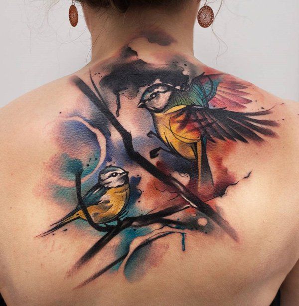 akvarelė-paukščiai-nugaros tatuiruotė-vyrams-71