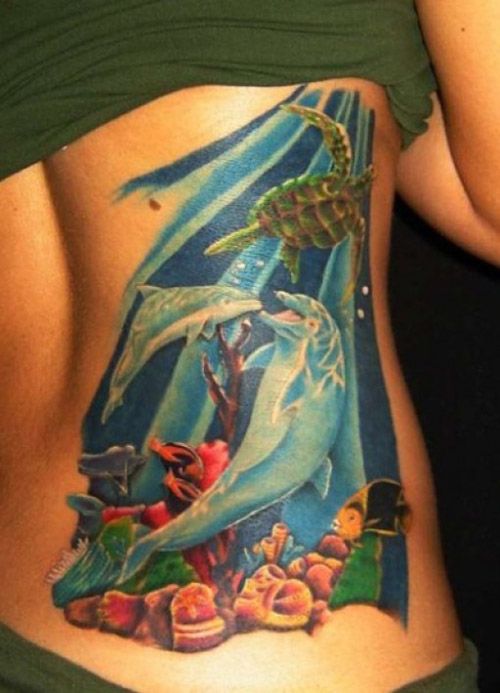 A dolphin within the sea tattoo