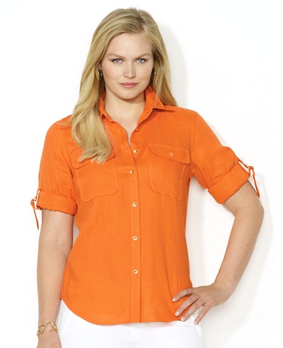 Folded Cuffs Orange Women Shirt