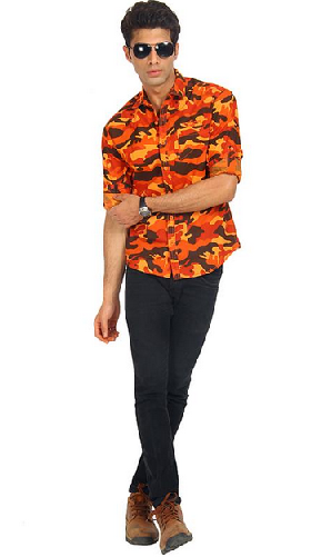 Printed Orange Casual Unisex Shirt