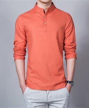 Stand Collar Orange Unisex Shirt