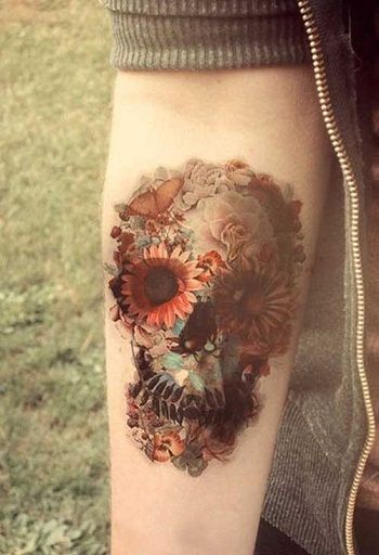 artistic-flower-skull-tattoo-for-girls