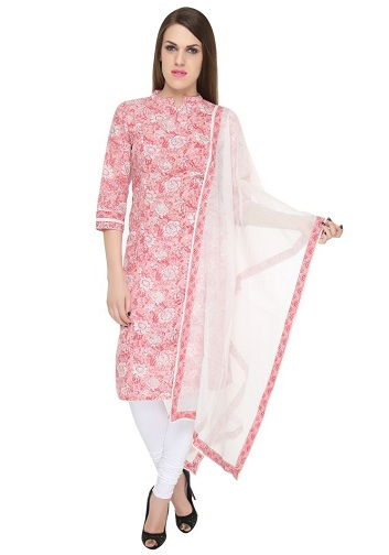 Pink Jaipuri Printed Long Kurta