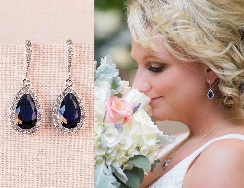 Bridal earrings with dark sapphirestud