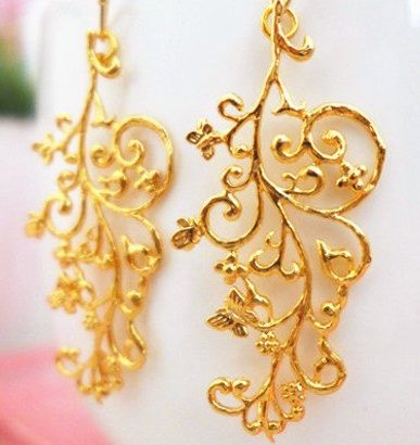 Gold veil bridal earrings