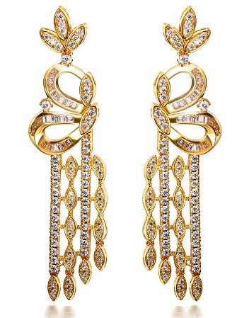 Long gold rhodium plated wedding earrings