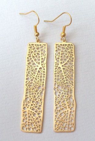 Wedding filigree gold bar earrings