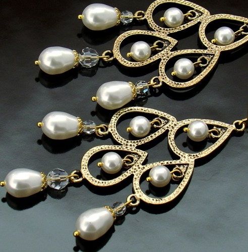 Swarovski long crystal pearl earrings