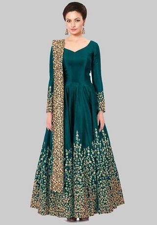 Georgette Blue Embroidered Long Kurti