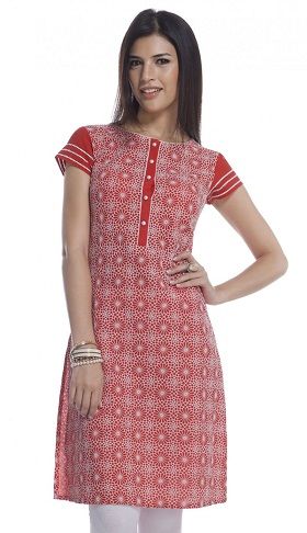 Red Cotton Heavy Embroidered Kurti