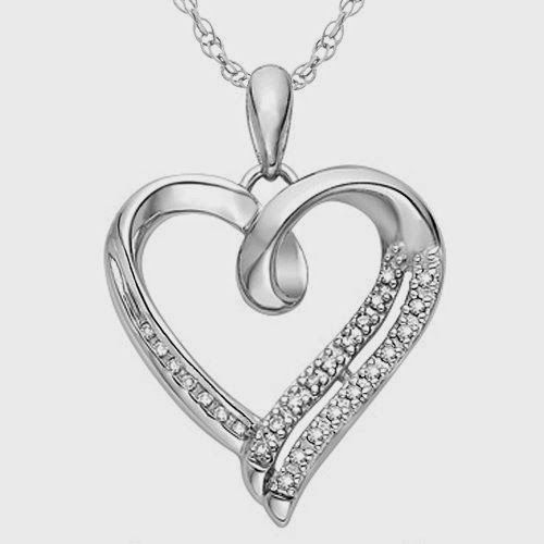 Silver Round Diamond in Heart Pendant