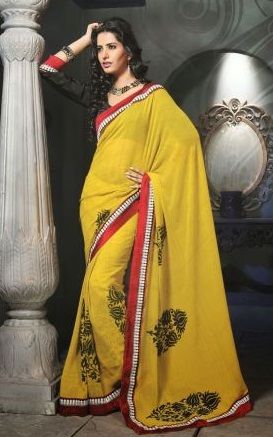 10.Yellow chiffon designer saree