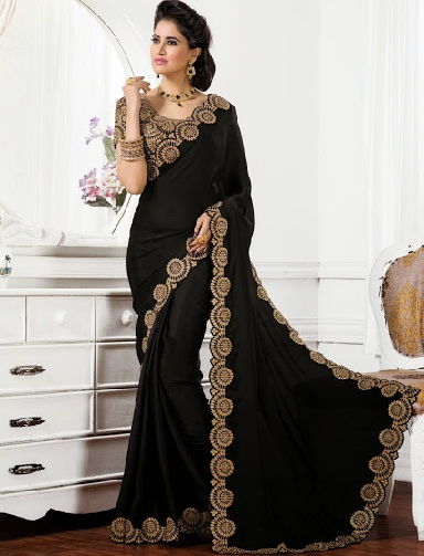 15.Black embroidery chiffon saree