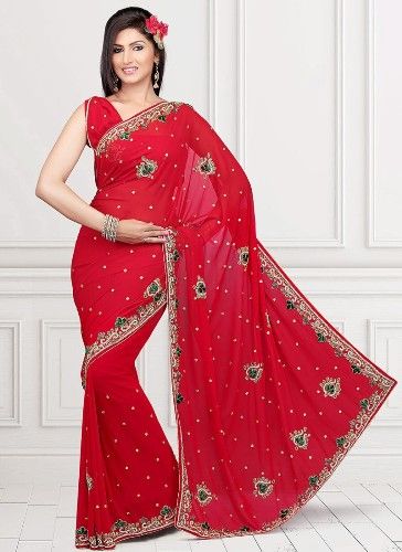 Embroidery Sarees-Red Designer Embroidery Saree 1