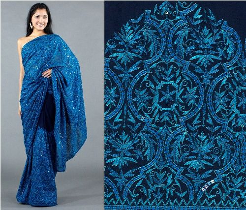 Vezenje Sarees-Aqua Blue Embroidery Saree 11