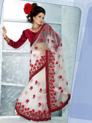 Embroidery Sarees-White Fancy Embroidered Saree 14