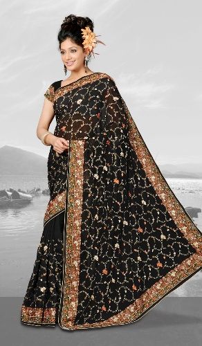 Embroidery Sarees-Black Heavy Embroidered Saree 15