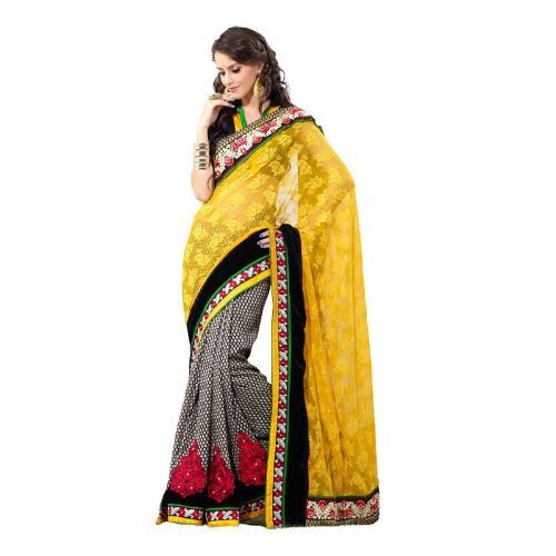 Embroidery Sarees-Yellow Colored Embroidery Saree 7
