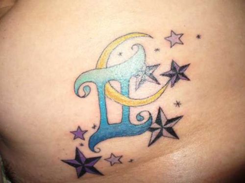 Žvaigždė and Moon Gemini Tattoo Design