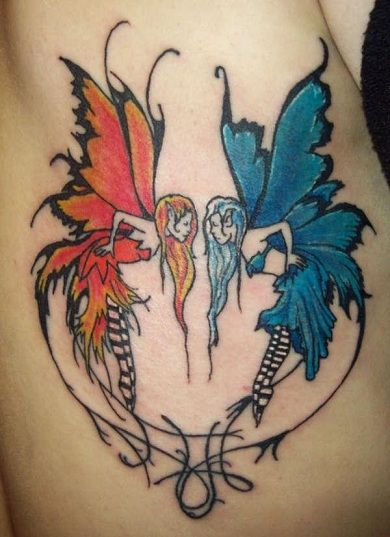 dvynės tribal-gemini-fėjų-tatuiruotė