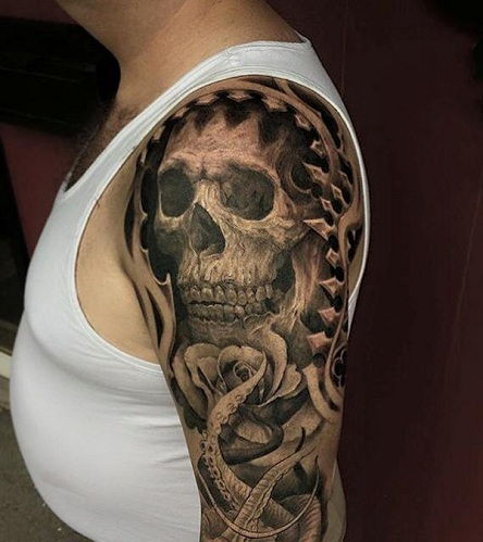 Fekete and Grey Skull Tattoo for Half Sleeve