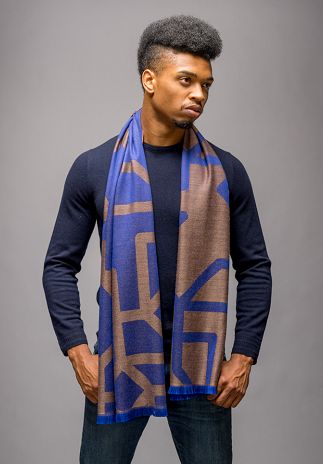 White and Navy Checked Scarf
