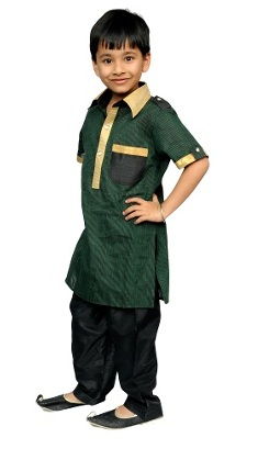 Boy's Pathani Kurta & Pyjamas Set - Green & Black