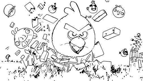 V Action Angry Bird Colouring Page