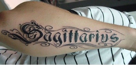 A word Sagittarius tattoo