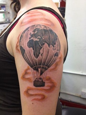 Karšta Air Balloon Bicep Tattoo Design