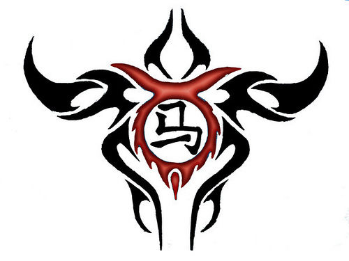 Contur of Bulls Head with Glyph Tattoo