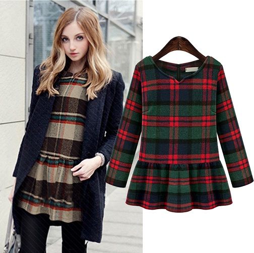 Pleated Winter Plaid Top