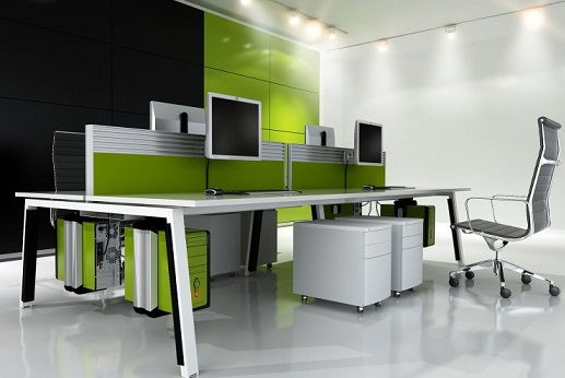 White and Green Office Interiors