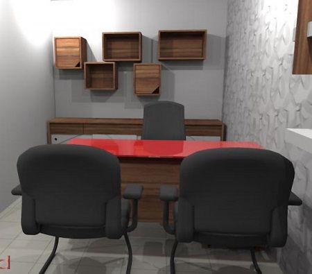 Szürke and Black Coloured Small Office Design