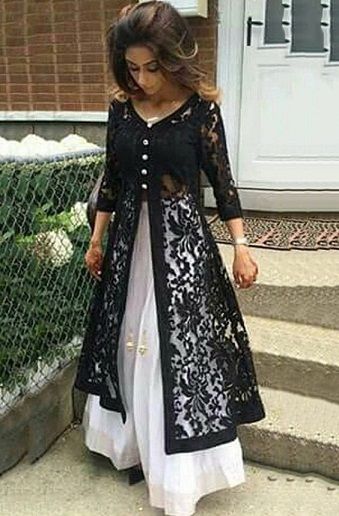 Lace Open Kurti with Buttons
