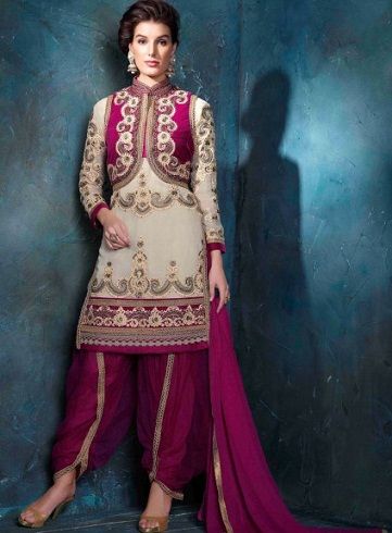 Cream and Pink Patiala Salwar Suit