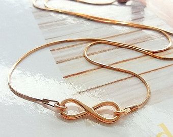 Simple Plain Rose Gold Necklace with Infinity Symbol Pendant