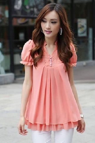 Chiffon Top with Stand Collar