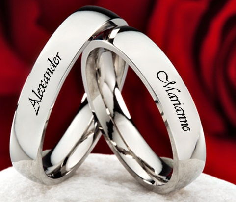 Name Embossed Couple Platinum Ring